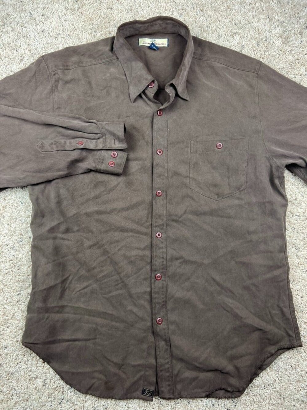 Tommy Bahama Button Up Shirt Mens Large Brown Long Sleeve All Silk Luau Hawaii
